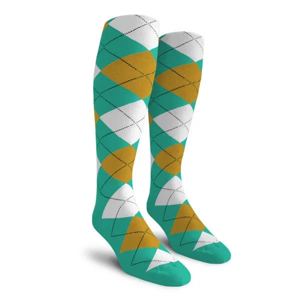 Golf Knickers: Men’s Over-The-Calf Argyle Socks – Teal/Bronze/White