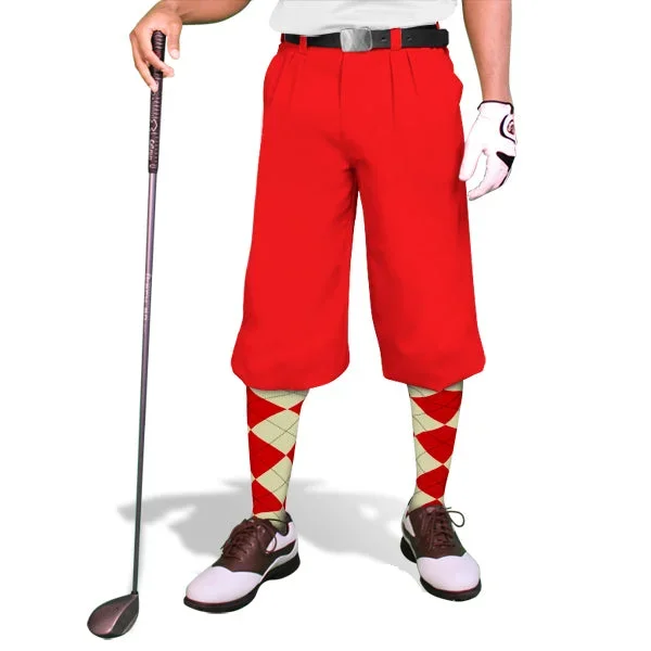Golf Knickers: Mens ‘Par 4’ Cotton/Ramie Golf Knickers – Red