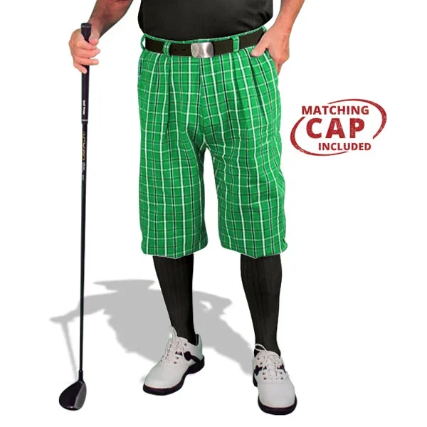 Golf Knickers: Mens Plaid ‘Limited Edition’ Golf Knickers & Cap – Lime