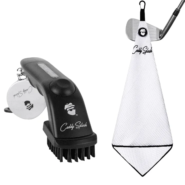 Golf Pocket Mag Towel – White + Golf Club Water Brush Pro Bundle