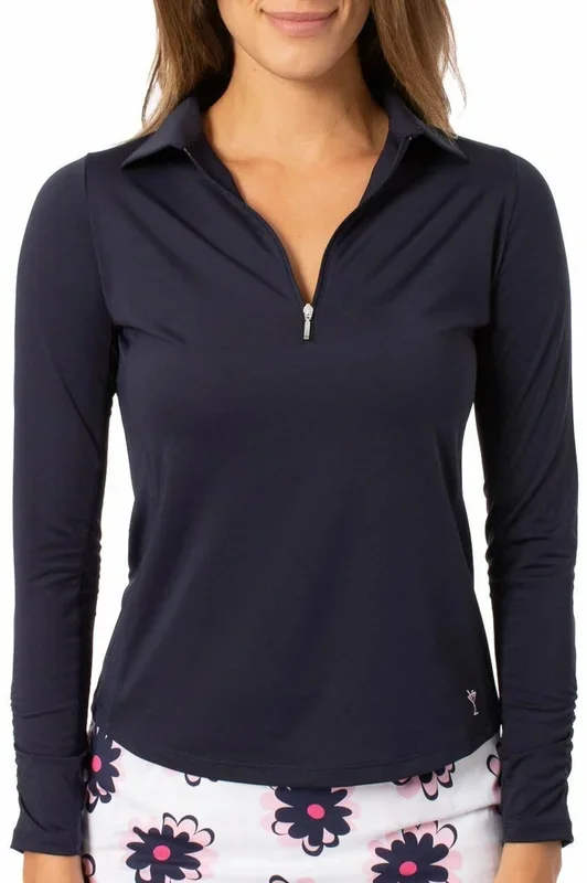 Golftini: Women’s Long Sleeve Zip Tech Polo – Navy
