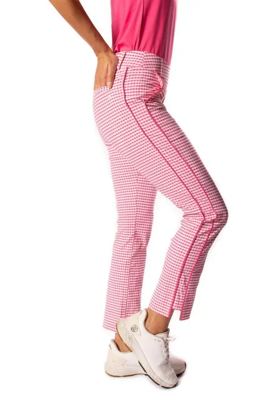 Golftini: Women’s Pull-On Stretch Ankle Pant – Hot Pink/White Checkered