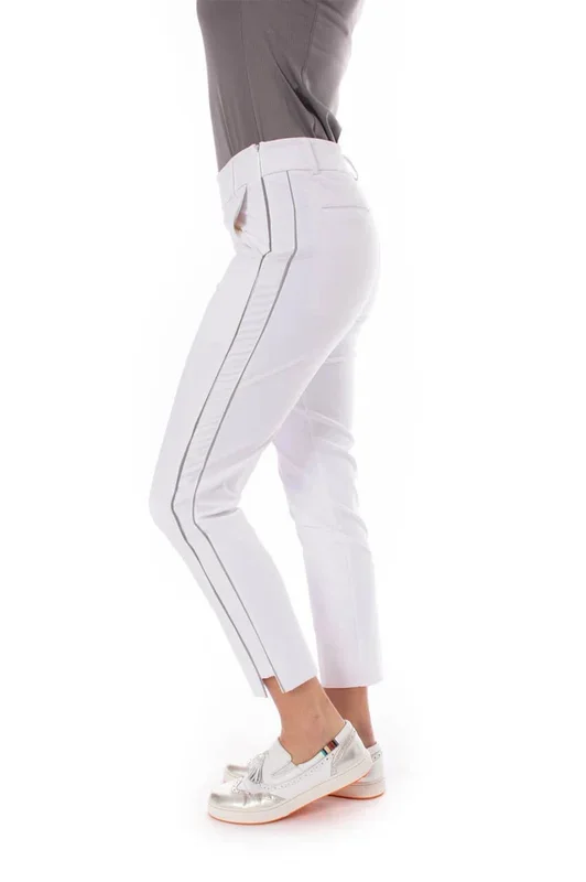 Golftini: Women’s Pull-On Stretch Ankle Pant – White / Silver