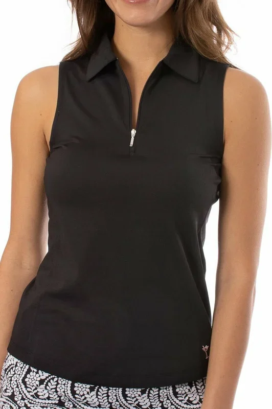 Golftini: Women’s Sleeveless Zip Tech Polo – Black