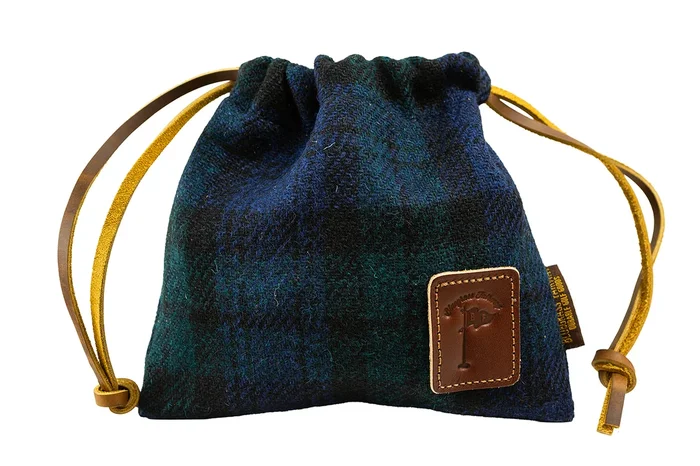 Harris Tweed Golf Drawstring Valuables Pouch in Black Watch