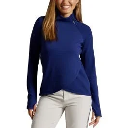 IBKUL Womens Solid Popcorn Stitch Asymmetrical Zip Golf Pullover