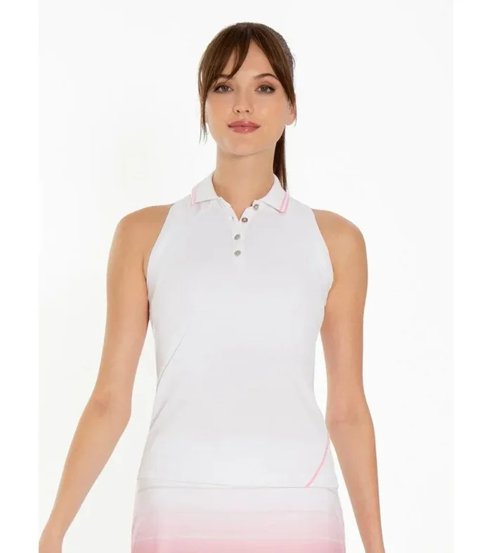 Inphorm Plumeria Sleeveless Polo White