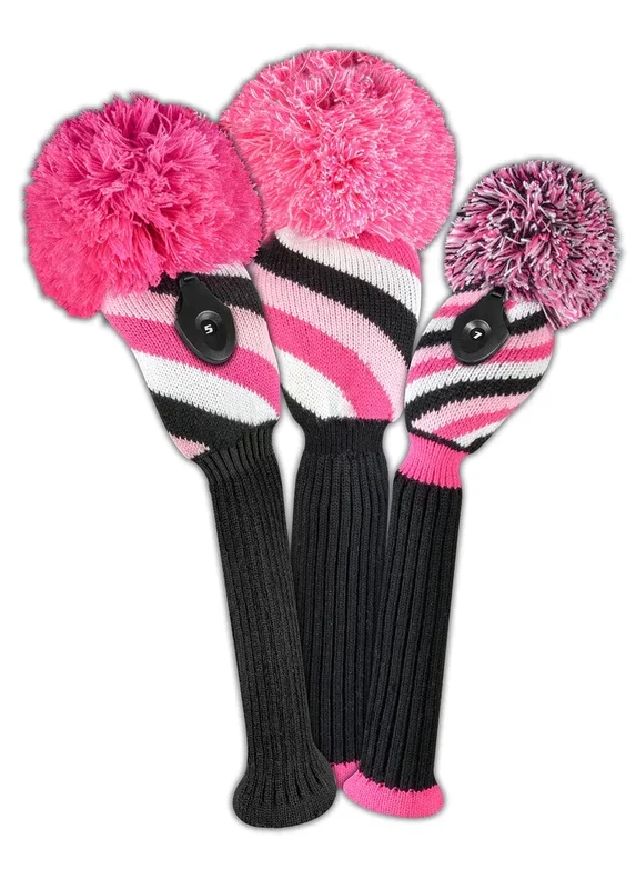 Just 4 Golf: Diagonal Stripe Headcover Set – Pink & White