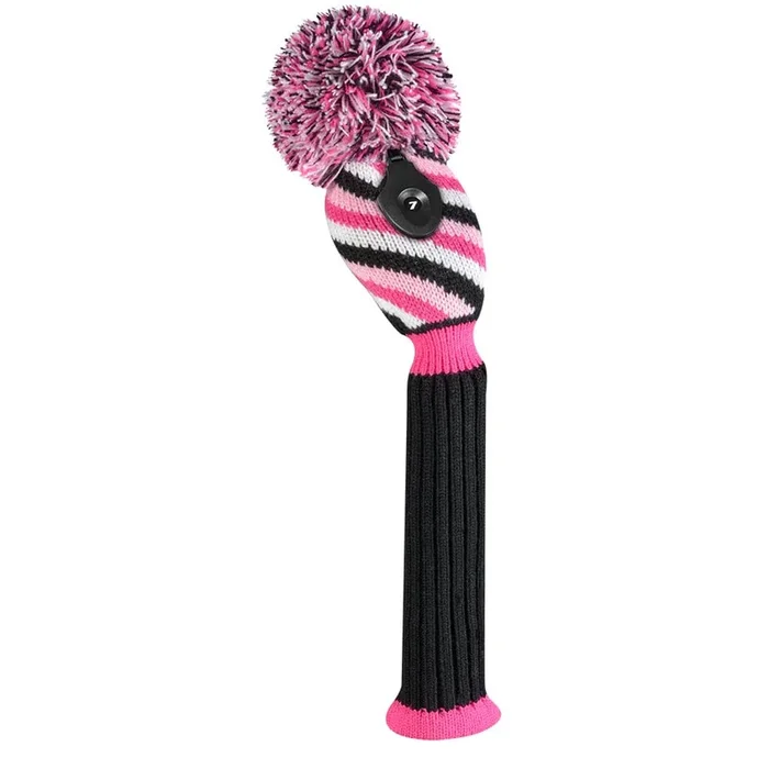 Just 4 Golf: Hybrid Headcover – 3 Color Diagonal Stripe – Pink Black and White