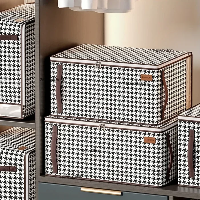 Large Capacity Storage Zipper Bag, Houndstooth Pattern Organizer, Versatile Clothes Container