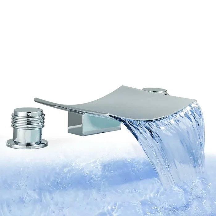 LED Widespread Waterfall Bathroom Sink Faucet 8