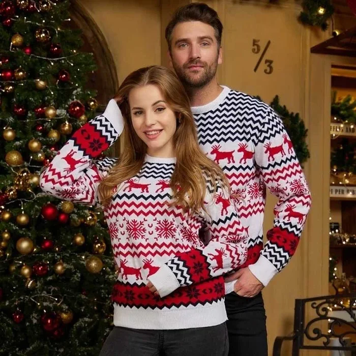 Lesmart Christmas Reindeer Snowflakes Ugly Holiday Knitted Sweater