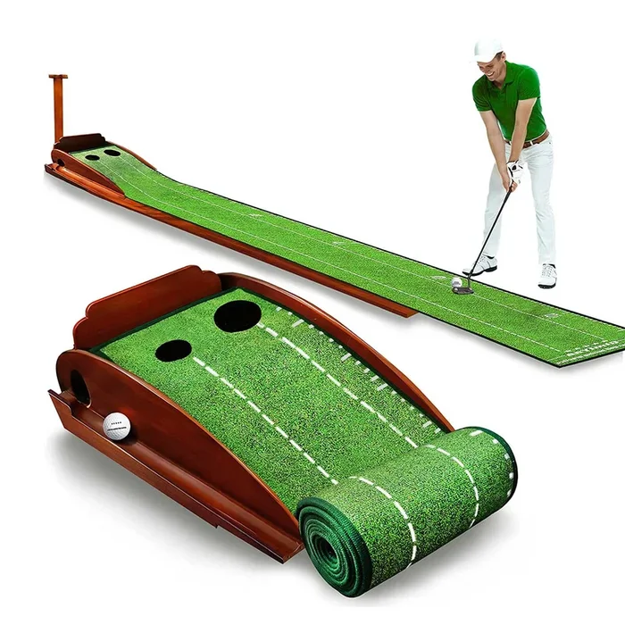 Lesmart Indoor Wood Golf Putting Green Mat with Auto Ball Return System