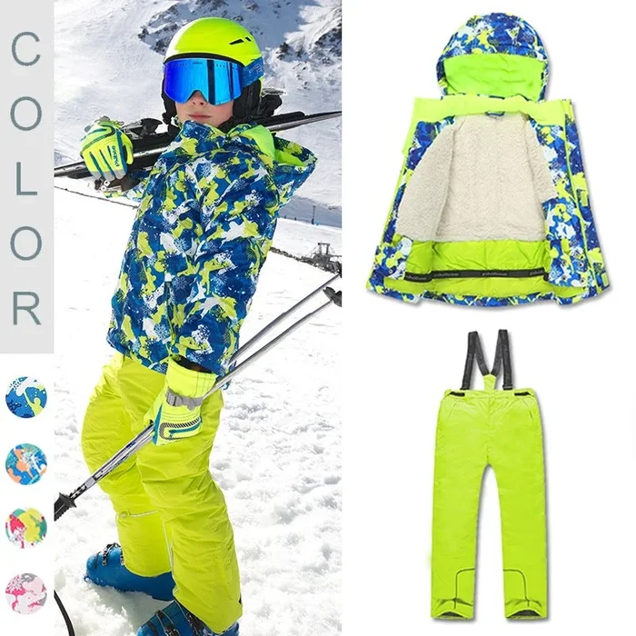 Lesmart Kids’ Snowboard Colorful Printed Ski Jacket and Pants