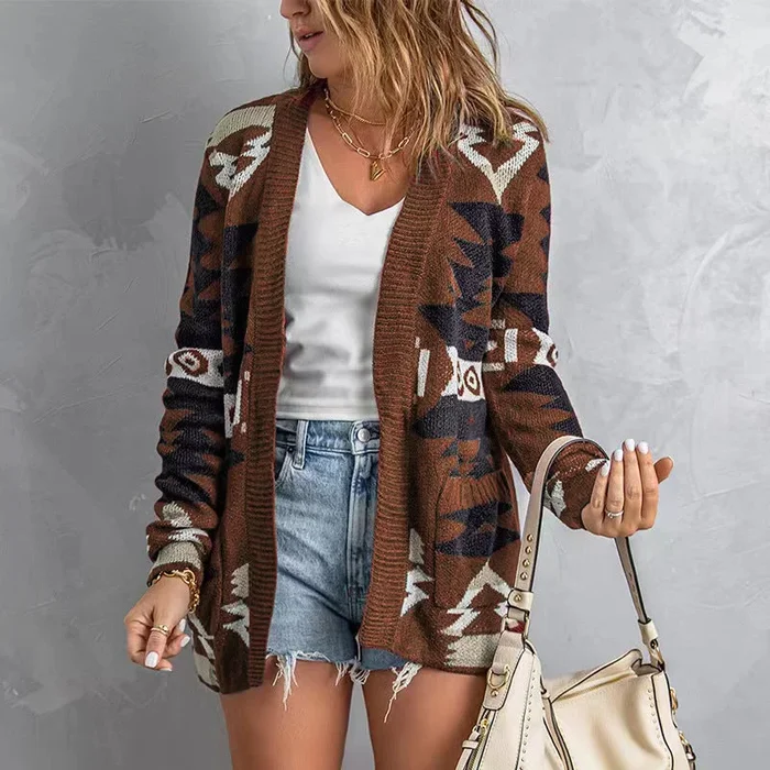 Lesmart Women’s Boho Aztec Open Front Loose Slouchy Sweaters