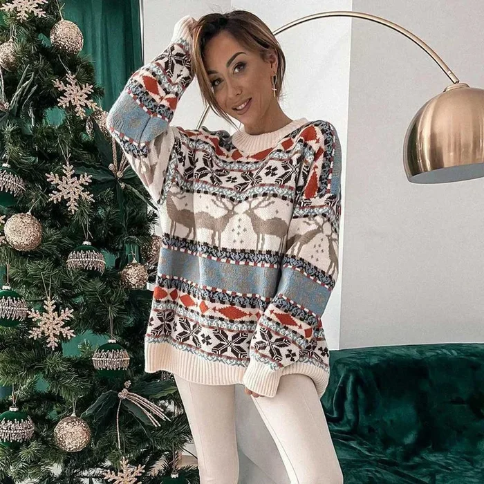 Lesmart Women’s Fashion Knited Reindeer Patterns Christmas Sweaters