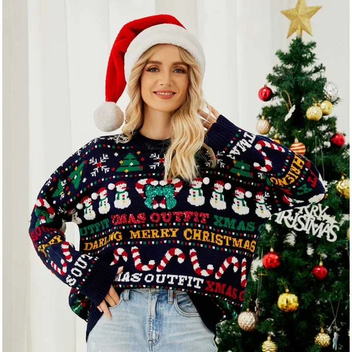 Lesmart Women’s Snow Man Graphic Knitted Christmas Sweater