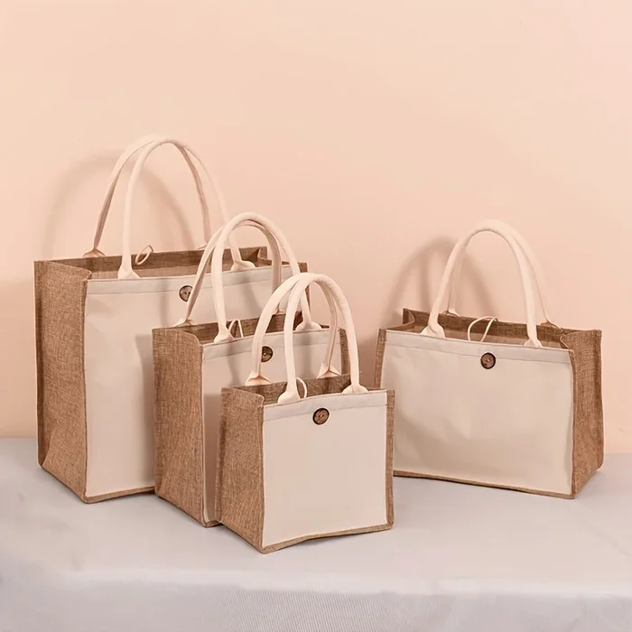 Linen Handbag, Solid Color Gift Bag, Fashion Versatile Shopping Bag