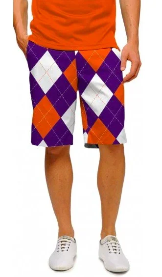 Loudmouth Golf: Men’s StretchTech Shorts – Purple & Orange Argyle