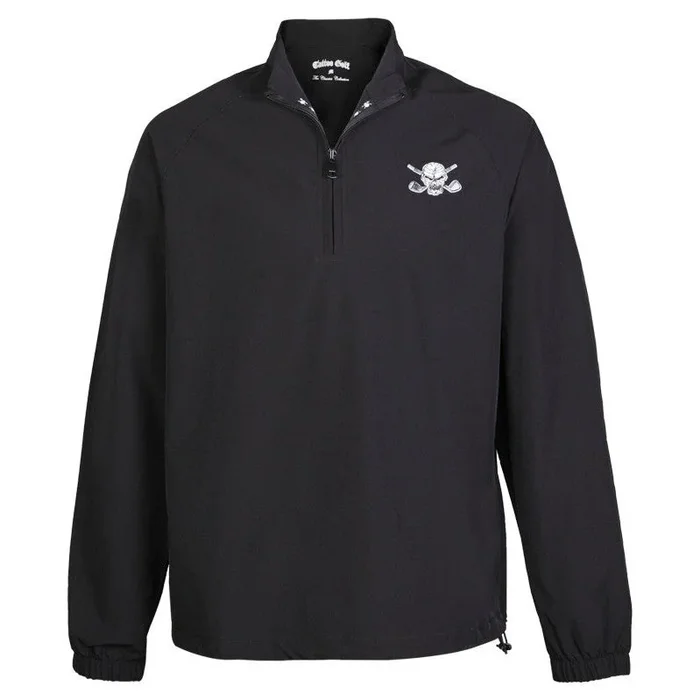 Men’s Golf Quarter Zip Wind Breaker Pullover | Skull Design | Black