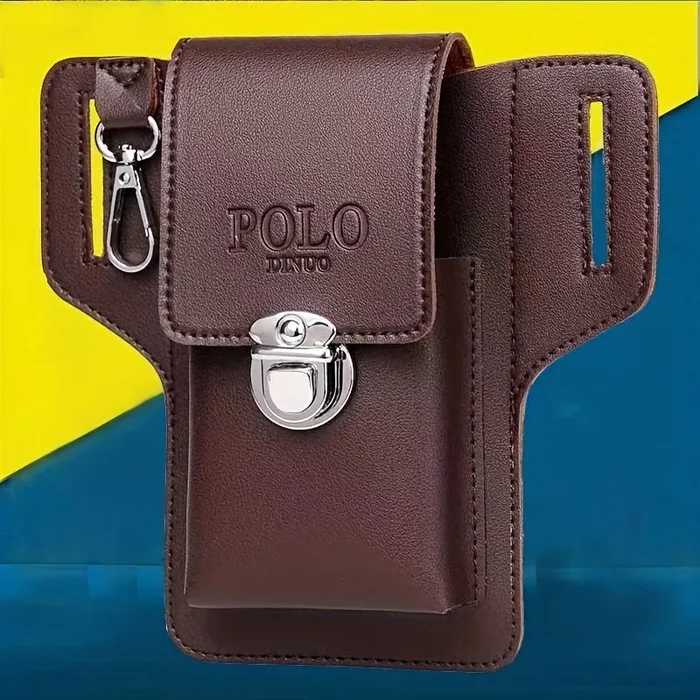 Men’s PU Leather Brown Mobile Phone Waist Bag