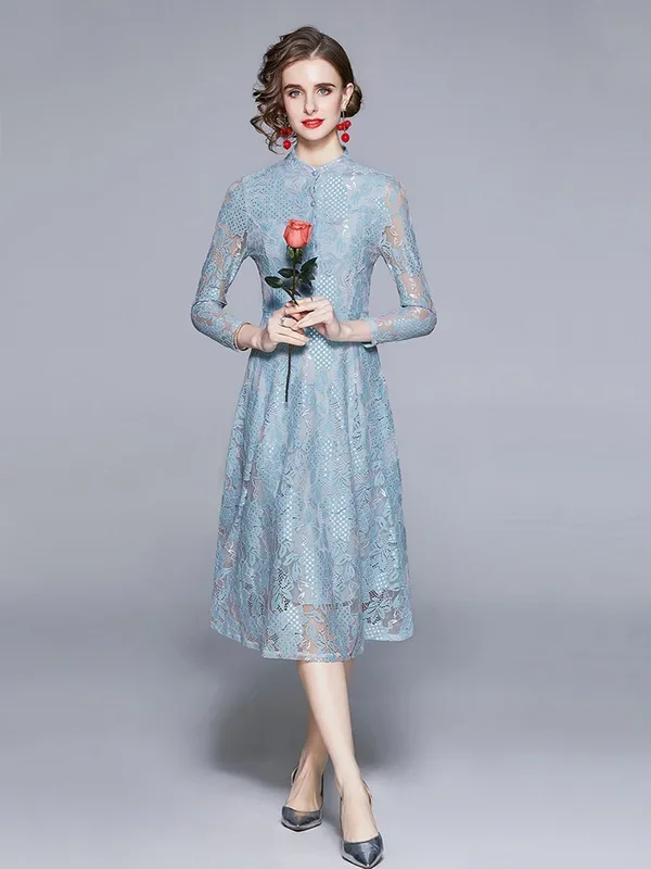 Mock Neck A-line Lace Dress, Bridesmaid Dress For Wedding Party Night Out Cocktail, Women’s Clothing