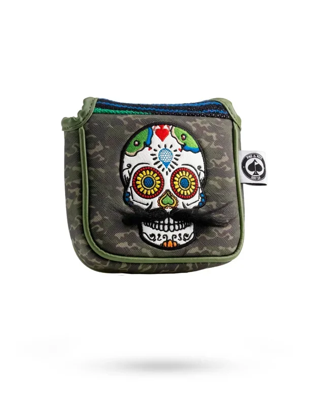Mustache Sugar Skull – Mallet Putter Cover Green Camo