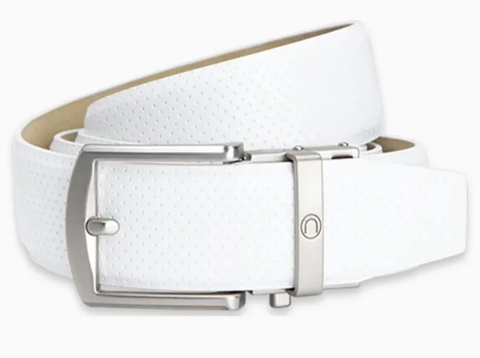 Nexbelt: Men’s Birdie Ratchet Leather Golf Belt – Matte White 1.38″ [35mm]