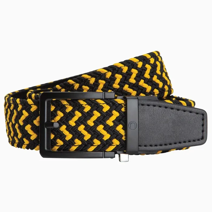 Nexbelt: Men’s Braided Ratchet Golf Belt – Black & Gold 1.38″ [35mm]