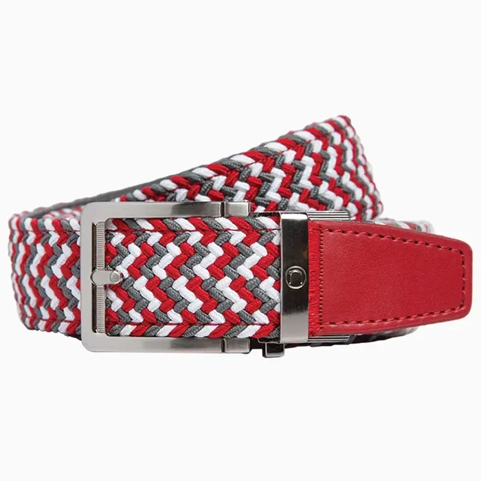 Nexbelt: Men’s Braided Ratchet Golf Belt – Scarlet, Grey & White