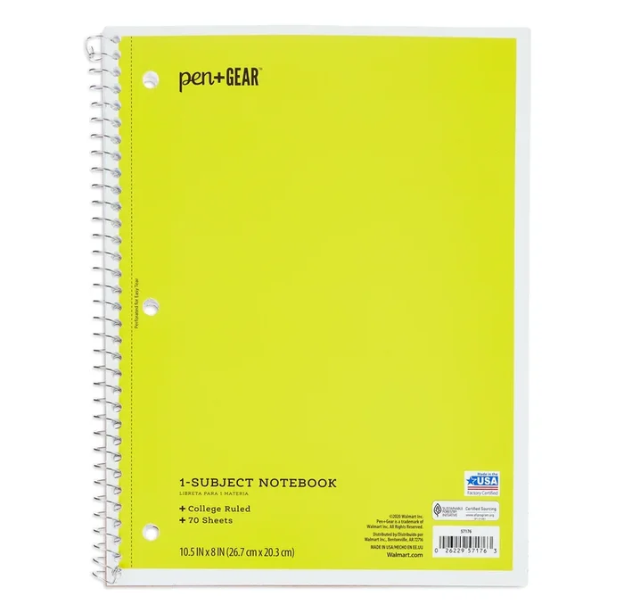 Pen+Gear College Rule 1-Subject Notebook, 10.5