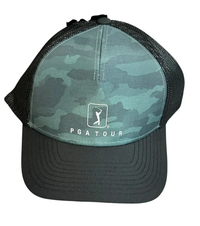 PGA Tour Trucker Mesh Snapback Hat Cap Duck Green Camo Adjustable