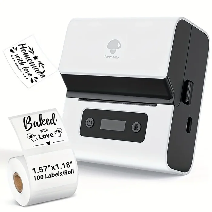 Phomemo Label Maker- M221 Address Label Printer 3Inch Portable BT Label Maker Machine For Barcode, Address, Logo, Mailing, Stickers, Small Business, Home, Office, White