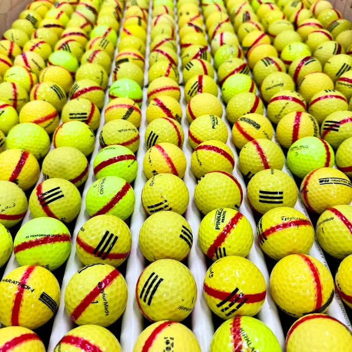 Range Balls- Yellow Golf Balls with Red Stripe