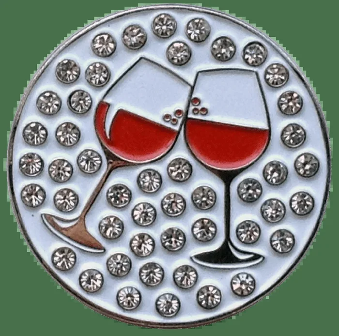 ReadyGolf: Cheers Wine Ball Marker & Hat Clip with Crystals