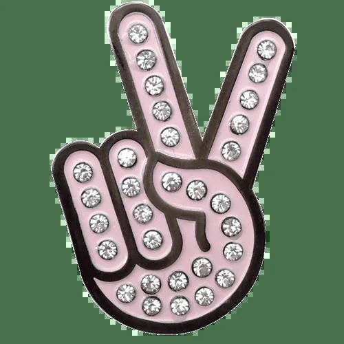 ReadyGolf: Hand Gesture – Peace Sign Ball Marker & Hat Clip with Crystals