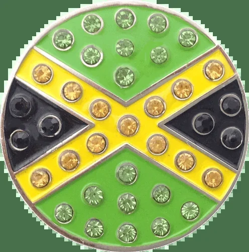ReadyGolf: Jamaica Flag Ball Marker & Hat Clip with Crystals