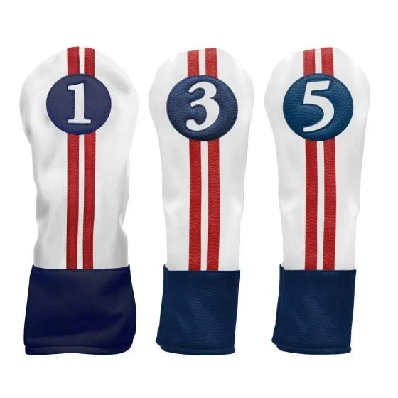 Sahara Retro Golf Club Head Cover Set Driver 3W 5W Set Red White Blue