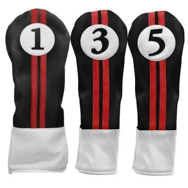 Sahara Retro Golf Headcover Bundle – Driver/3/5 Black/Red/White