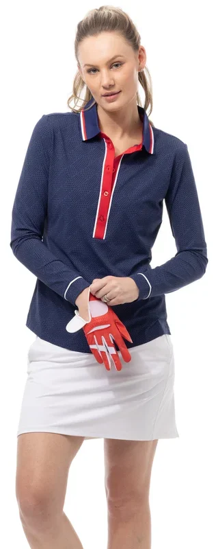 SanSoleil: Ladies SolAir Cool Tipped Five Button Placket Print Polo – 900656P
