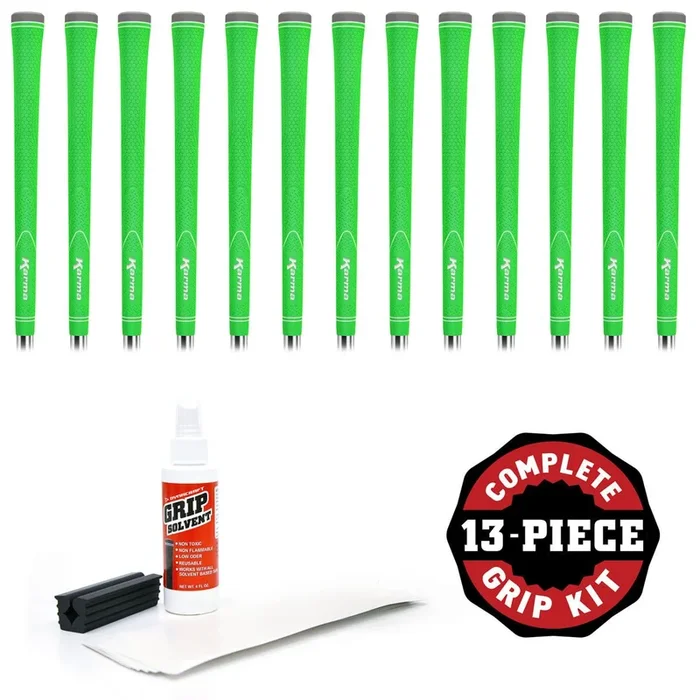 Set of 13 Karma Neion II Golf Grip Kit Green – Includes 13 Grips, Tape, Solvent, Vise
