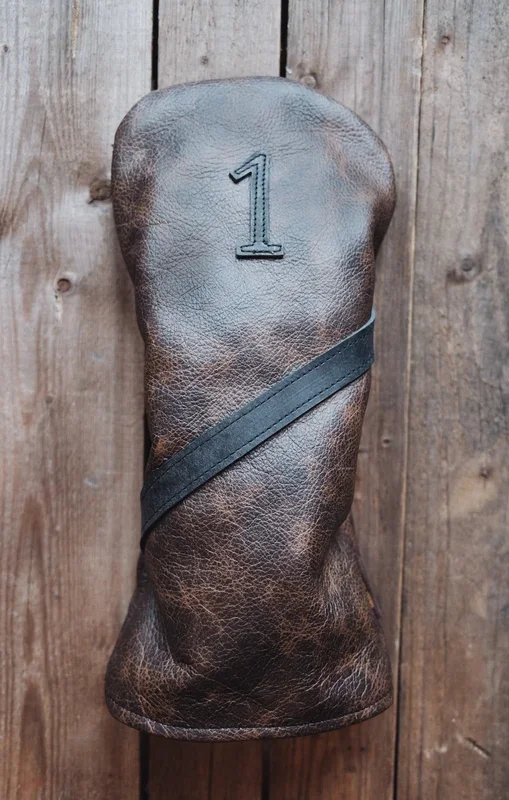 Single Barrel collection leather golf Headcover in Cigar / Deep Navy Pueblo