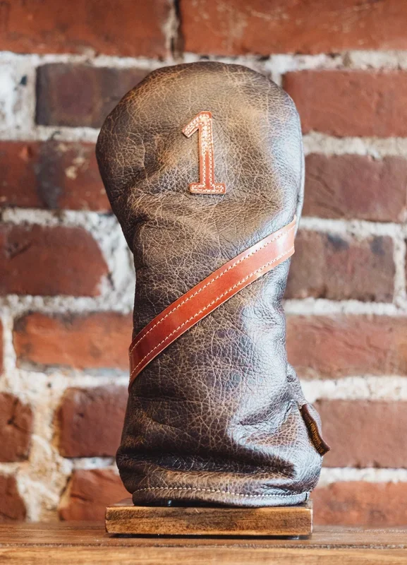 Single Barrel collection leather golf Headcover in Cigar / Whiskey Shell Cordovan