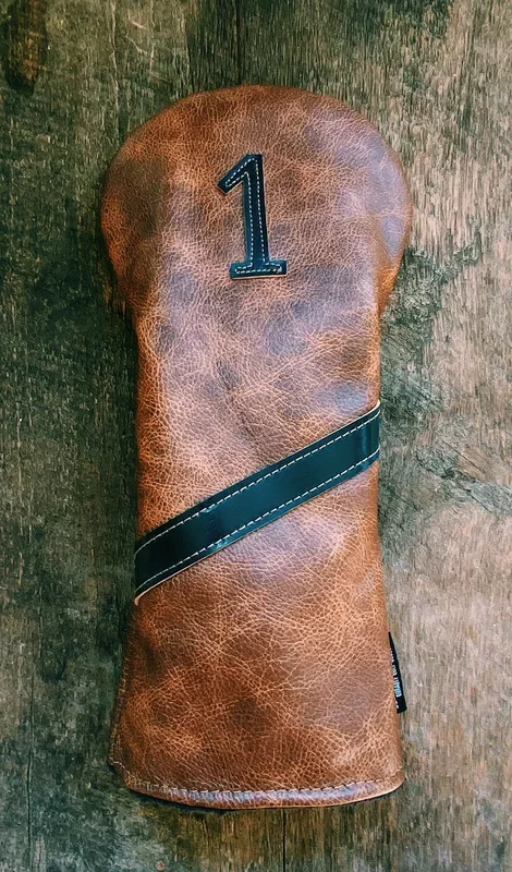 Single Barrel collection leather golf Headcover in Saddle Tan / Shell Cordovan Dark Green