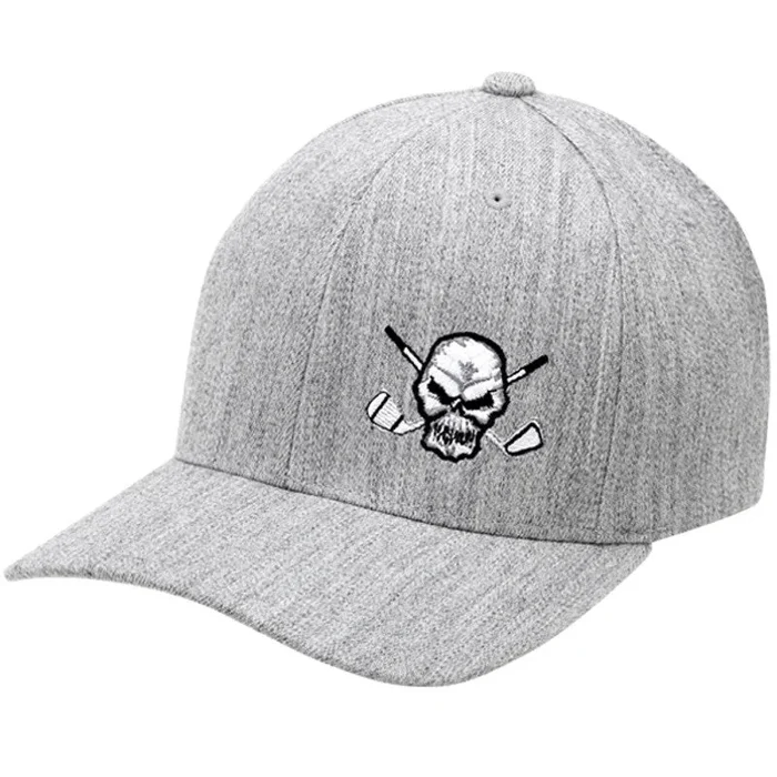 Skull Design Fitted Hat | Light Heather Grey