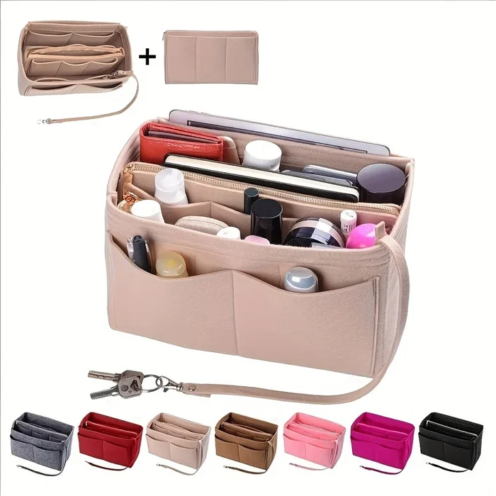 Solid Color Insert Bag, Versatile Portable Storage Bag, Lightweight Organizer For Shoulder Bag