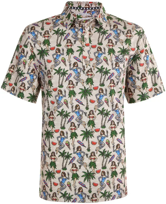 Summertime Cool-Stretch Hula Golf Shirt – Sand