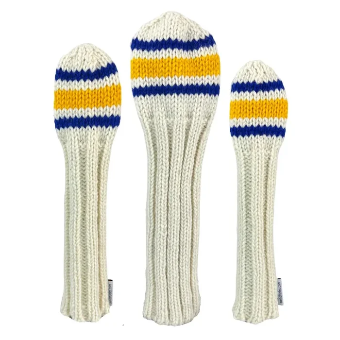 Sunfish: Classic 80s Sock Knit Headcovers (Driver, Fairway, Hybrid, or Set) – Blue and Yellow