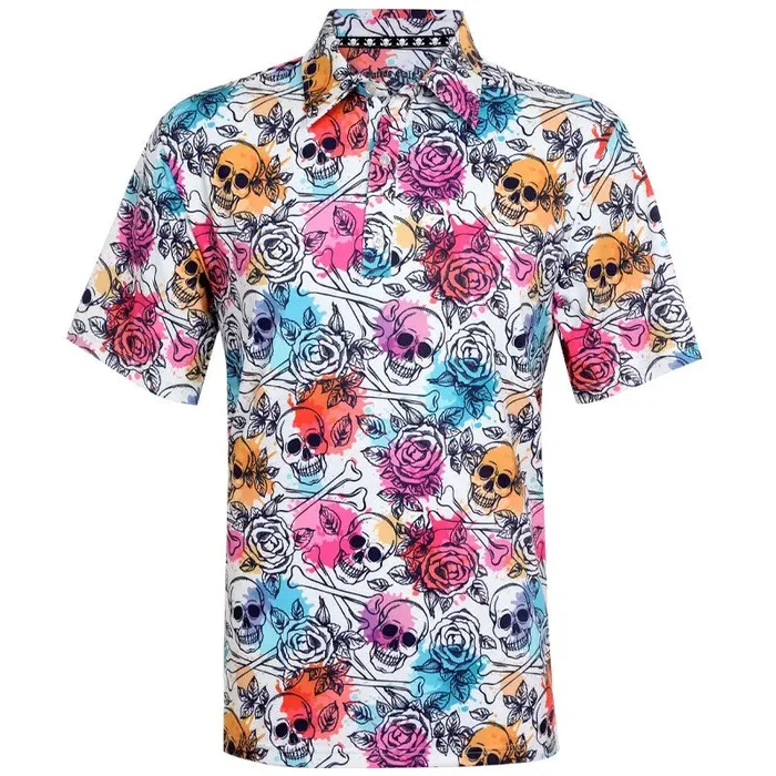 Tattoo Golf: Men’s Cool-Stretch Golf Shirt – Skull & Roses
