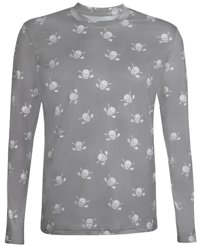 Tattoo Golf: Men’s Long Sleeve Undershirt with Skulls – Grey/White